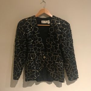 Vintage Women's 80s Sequin Jacket Black & Gold
